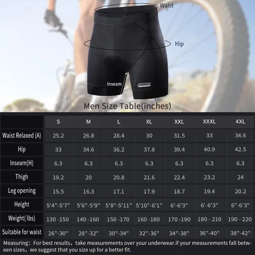 Miniatura 6 de Souke Sports Pantalones cortos de ciclismo para hombre, con acolchado 4D para bicicleta, MTB Liner Shorts con agarre antideslizante en las piernas