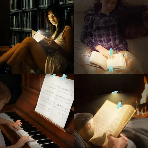 Miniatura 5 de Luz recargable de lectura de libros con clip para niños en la cama, brillo regulable, cuidado de los ojos, 3 modos de iluminación, luz de estudio