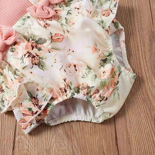 Miniatura 6 de CIYCUIT Ropa de verano para niña recién nacida camiseta acanalada con volantes florales pantalones cortos con tirantes trajes de diadema