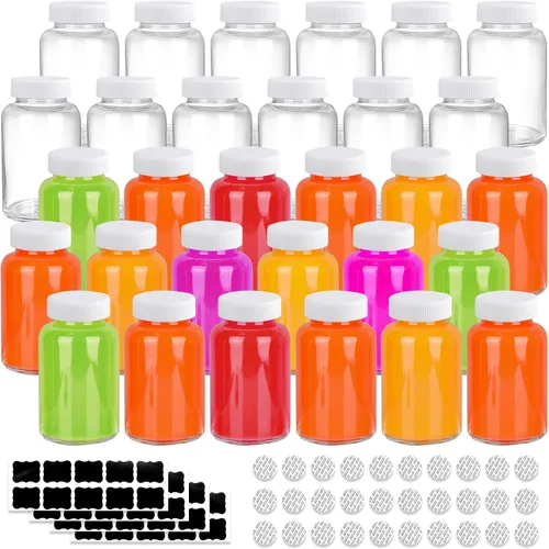 Miniatura 9 de HINGWAH Paquete de 12 botellas de vidrio de 4 onzas con tapas, botellas vacías de 4.1 fl oz de chupito de jugo de bienestar, tarros de vidrio