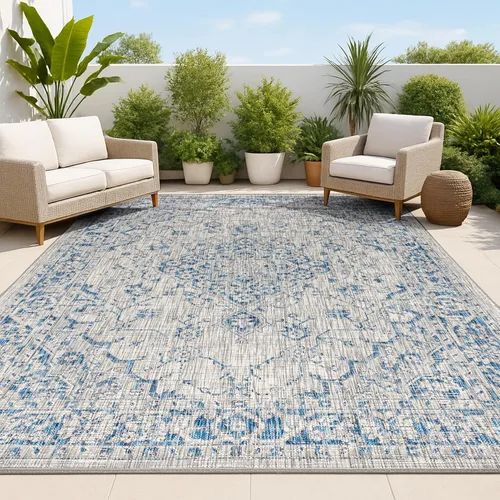 Miniatura 16 de JONATHAN Y Alfombra bohemia con medallón para interiores y exteriores, 2 x 8 pies, color gris/negro, tejido texturizado Rozetta para patio trasero
