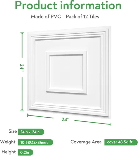 Miniatura 3 de STICKGOO Azulejo de techo colgante negro de 2 pies x 2 pies, panel de techo con revestimiento de PVC de alta calidad de 24 x 24 pulgadas - Paquete