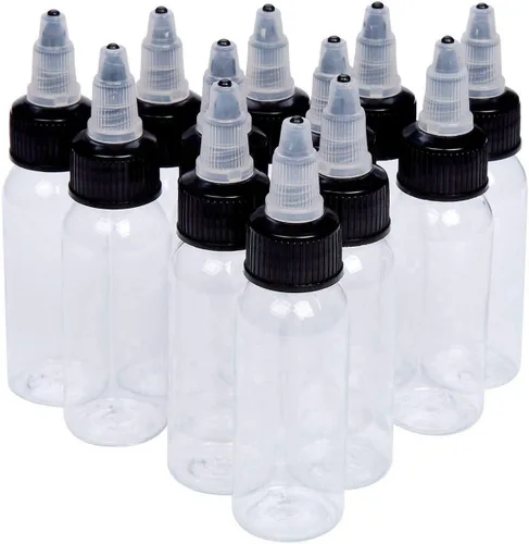 Botellas vacías de tinta de tatuaje de 1.0 fl oz, 12 unidades, tapa giratoria de tatuaje de 1 onza, contenedor de pigmentos de tatuaje, accesorios