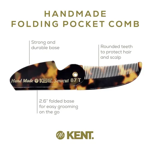 Miniatura 4 de Kent 87T TY - Peine de bolsillo plegable hecho a mano para hombres, peine alisador de pelo de dientes finos para el cuidado diario del cabello