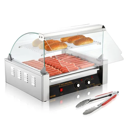 VEVOR Parrilla Giratoria para Perritos Calientes, Capacidad para 30 Perritos Calientes con 11 Asadores, Máquina Calentadora de Cocina de Acero