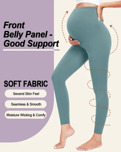 Miniatura 4 de yeuG Paquete de 3 leggings de maternidad para mujer, sobre el vientre, pantalones de yoga para embarazo, ropa deportiva, leggings de entrenamiento