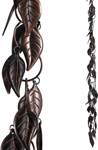 Cadena de lluvia de 8.5 pies, cadenas de lluvia de hojas para canaletas y bajantes, cadenas de lluvia decorativas para exteriores, cadena captadora
