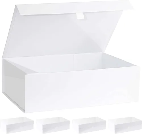 Miniatura 7 de Purple Q Crafts 1 Paquete Caja de Regalo Dura Blanca con Tapa de Cierre Magnético 10.5"x7"x3" Cajas de Favor Rectangulares con Acabado Blanco