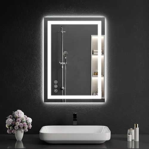 Miniatura 17 de Espejo de baño LED de 30 x 48 pulgadas con luces, regulable, antivaho, espejo de tocador de baño para pared, retroiluminado + luz frontal, función