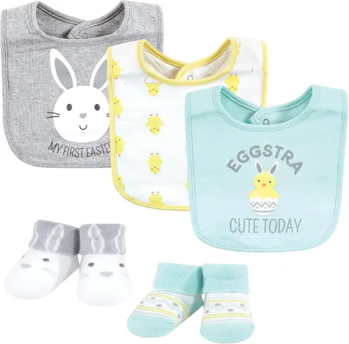 Miniatura 210 de Hudson Baby Conjunto de babero y calcetines unisex de algodón para bebé