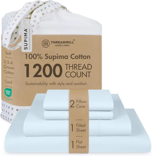 Miniatura 15 de Threadmill Sábanas de Algodón Supima de Lujo, 1200 Número de Hilos Suaves 100% Algodón para Cama Tamaño King, Juego de Sábanas de Cama King de 4