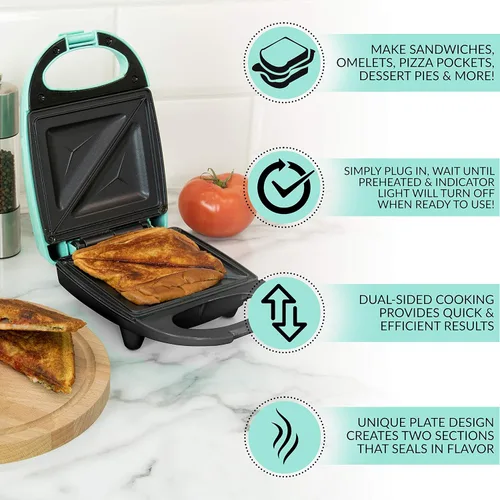 Miniatura 2 de Nostalgia MyMini - Sandwichera personal, prensa antiadherente para panini, bolsillos para pizza, quesadillas, verde menta