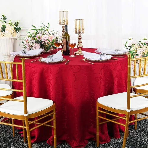 Manteles redondos de poliéster de damasco de Versalles Chopin Chopin de 90 pulgadas para restaurante, cocina, comedor, boda, fiesta, banquete, Rojo