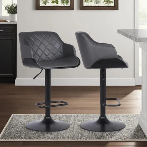 Miniatura 9 de Armen Living Toby Taburete giratorio de piel sintética, ajustable, gris y negro