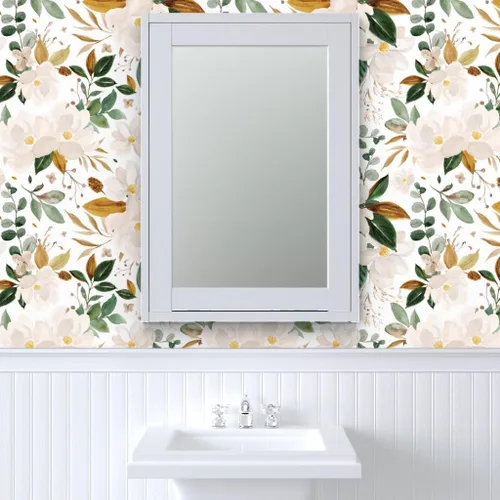 Miniatura 9 de Spoonflower Papel tapiz para despegar y pegar - Papel pintado extraíble personalizado con flores de magnolias florales doradas