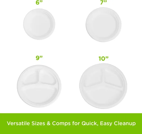 Miniatura 5 de KARAT EARTH Platos de papel desechables compostables de 9 pulgadas (paquete de 500 unidades) – Fibra moldeada, paquete ecológico a granel (blanco)