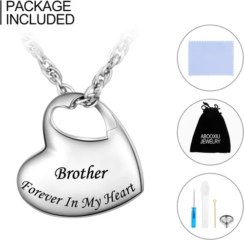 Miniatura 7 de abooxiu Collares de urna de corazón para cenizas, collar de cremación para cenizas para la familia, joyería de cremación de acero inoxidable