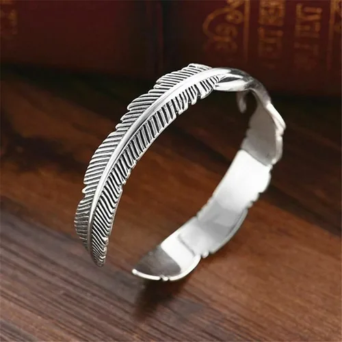 Miniatura 3 de Pulsera de plumas de plata Lucky Hope Cuff Jewelry Simple Retro para mujeres y hombres