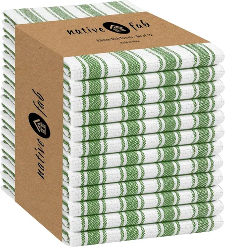 Miniatura 23 de Native Fab Toallas de Cocina a Rayas - 100% Algodón - Paquete de 12 - 16"x26" - Paños de Té a Rayas con Tejido de Cesta, Paños de Cocina para Secar