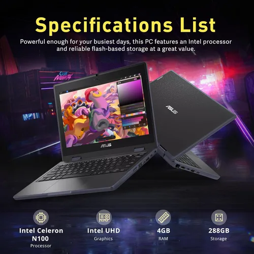 Miniatura 3 de ASUS BR1102FGA 11.6" 2-en-1 Laptop táctil resistente a golpes y derrames, Intel Celeron N100, 4GB RAM, 288GB de almacenamiento
