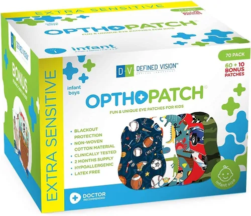 Miniatura 7 de Opthopatch Parches oculares para bebés – Adhesivo extra sensible – Diseño para niños [Serie I] – 70 unidades + 2 gráficos de recompensa