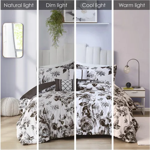 Miniatura 2 de Intelligent Design - Juego de edredón reversible, con estampado floral botánico, ultra suave, cepillado, con buen relleno de plumón natural, Dorsey