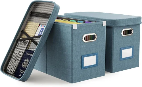 Miniatura 9 de Oterri Caja de archivos colgante con bolsillo de malla, caja organizadora de archivos con tapa, caja organizadora de documentos plegable