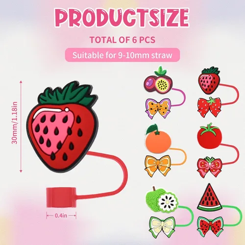 Miniatura 5 de 6 tapas de paja de fruta para vaso Stanley Cup de 40 onzas, accesorios para pajitas de lazo de frutas para adornos de paja de 0.4 pulgadas/0.394 in