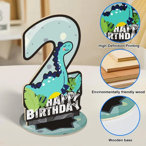 Miniatura 3 de Juego de 3 piezas de dinosaurios con signo de número de 2º cumpleaños, decoración de mesa de dinosaurios para niños y niños de 2º cumpleaños