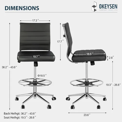 Miniatura 2 de Okeysen - Silla de dibujo sin brazos, silla de oficina ergonómica de cuero de 400 libras con anillo de pie ajustable, moderna silla de escritorio