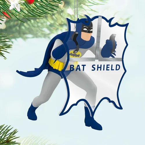 Miniatura 3 de Adorno de Navidad Hallmark Keepsake 2025, Batman de la serie clásica de televisión detrás del escudo del murciélago, regalos para los fans de DC