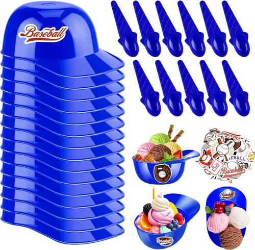 Miniatura 14 de MEEZY Juego de 16 cuencos de helado con diseño de casco de béisbol con 8 mini tazas de postre y 8 cucharas, 8 onzas. Cuencos reutilizables