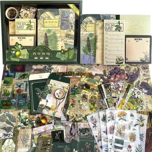 LCLAIDYDY - Kit de suministros para álbum de recortes, kit estético vintage botánico para álbum de recortes, kit de viñetas para diario, cuaderno de