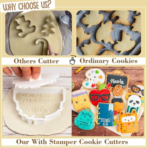 Miniatura 3 de Juego de cortador de galletas de regreso a clases con sellos de émbolo, 11 piezas, regalos de cocina, cumpleaños, vacaciones, ácido poliláctico 3D