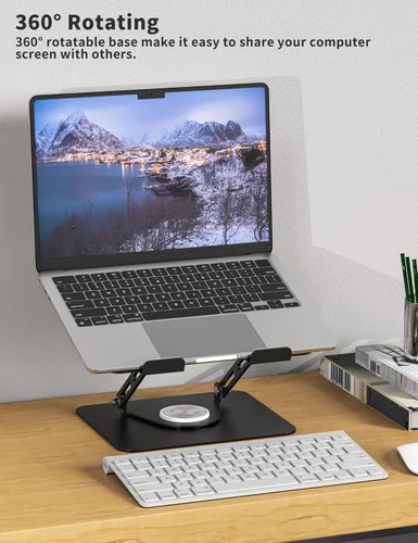 Miniatura 3 de ALASHI Soporte para laptop para escritorio con base giratoria de 360°, soportes ajustables para laptop multiángulo, elevador plegable para laptop
