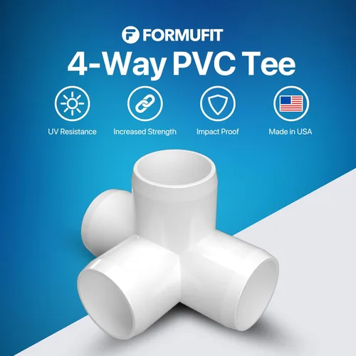 Miniatura 2 de FORMUFIT F0124WT-WH-10 Unión en T de PVC de 4 vías, grado de mobiliario, 1/2 pulgada, color blanco, fabricada en EE. UU., resistente a los rayos UV