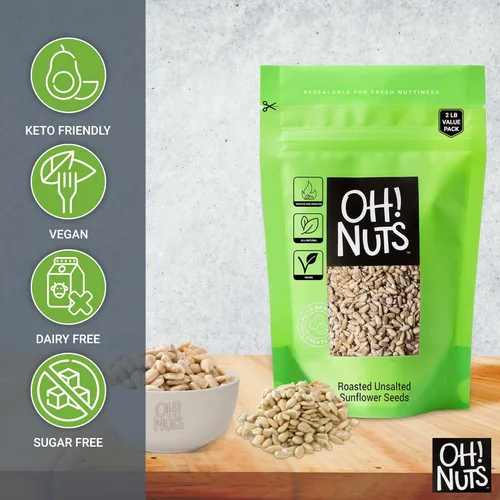 Miniatura 7 de Oh! Nuts Semillas de girasol sin cáscara – tostado sin sal – 2 libras – Snack potenciador de energía saludable – Empaquetado en bolsa con cierre
