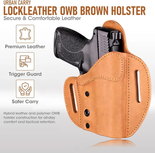 Miniatura 8 de Urban Carry - Funda OWB de cuero con cierre en marrón - Diseño híbrido seguro y cómodo de cuero/polímero para un ocultamiento óptimo Opciones