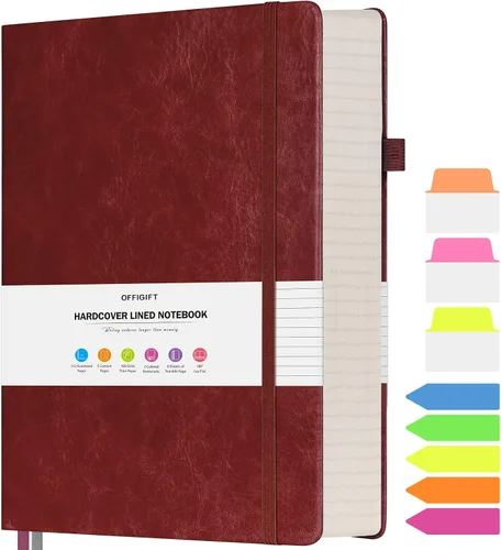 Miniatura 11 de Cuaderno rayado, cuaderno grande A5 con rayas universitarias, cuaderno de trabajo de 312 páginas numeradas con calcomanías de índice, papel grueso