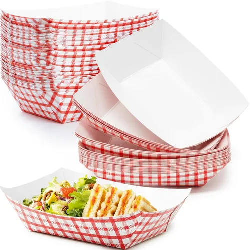Paquete de 50 bandejas de papel resistentes a la grasa, 5 libras, reciclables, de cartón recubierto, ideal para festivales, carnavales y