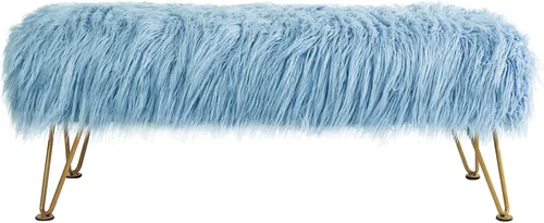 Miniatura 8 de Banco otomano de piel sintética de felpa suave azul para entrada, reposapiés peludo, 46 x 16 x 17 pulgadas, banco largo resistente para dormitorio
