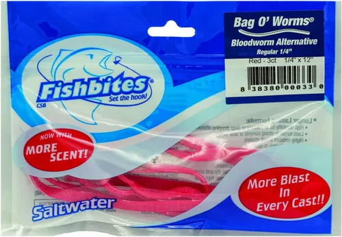 Fishbites 0033 Bolsa de gusanos de sangre rojos O'Worms, pequeña, 3 unidades (1 paquete)