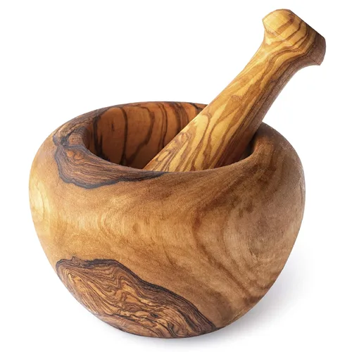 Miniatura 9 de Forest Decor Olivewood - Juego de mortero y maja - Molinillo de madera de primera calidad para hierbas y especias - Accesorios esenciales de cocina