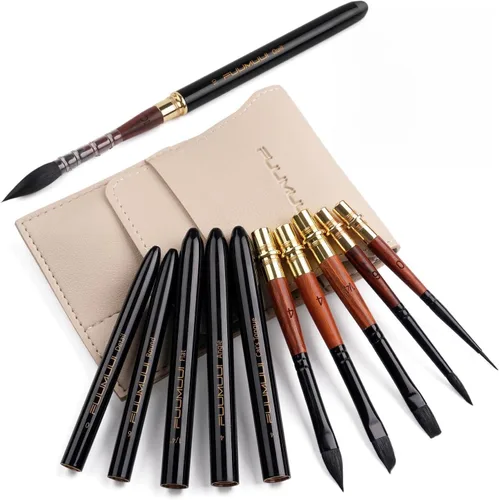 Miniatura 9 de Pinceles de acuarela para viajes, Fuumuui 3 piezas Plein Air elegantes pinceles Sable para acuarela con estuche de cuero de bolsillo, perfectos