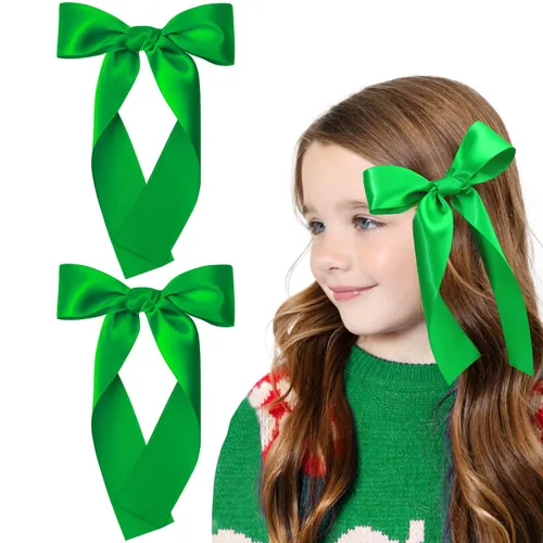 Miniatura 16 de 2 piezas de lazos largos de cinta para niñas, clip de pelo de seda, lazo de cinta para el pelo, accesorios para el cabello para bebés, niños Azul