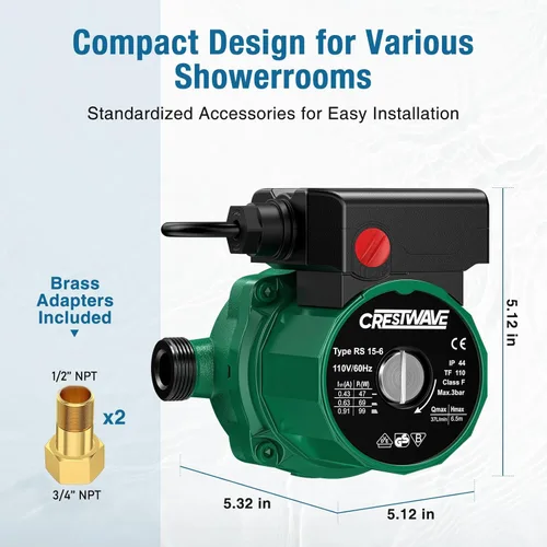 Miniatura 7 de CrestWave Bomba de recirculación de agua caliente, bomba de circulación de agua de 93 W 110 V para calentador de agua, bomba de agua caliente
