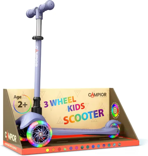 Miniatura 16 de Mini scooter naranja de 3 ruedas para niños, dirección por inclinación con ruedas LED iluminadas, manubrio ajustable, cubierta ancha antideslizante