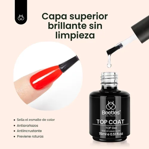 Miniatura 4 de Beetles 3 piezas de 15 ml de esmalte de uñas en gel, capa superior, base y juego de eliminación líquida de látex, sin necesidad de limpiar, capa