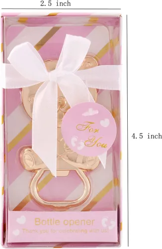 Miniatura 3 de Paquete de 24 abridores de botellas de oso para invitados de baby shower, abridor de botellas de cerveza de metal para recuerdos de baby shower, Rosa