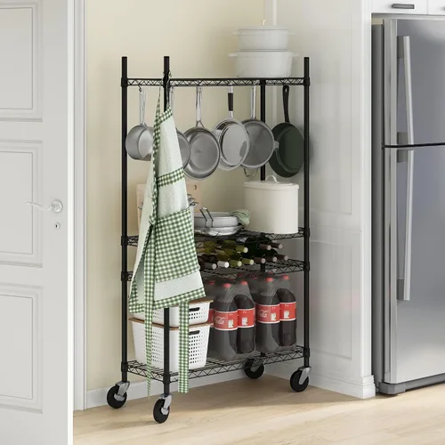 Miniatura 2 de Furinno Wayar - Carrito de almacenamiento de metal de 4 niveles con ruedas, 36 x 14 x 58 pulgadas, color negro